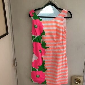 Lilly Pulitzer Pink and Orange Striped Dress with Green Floral